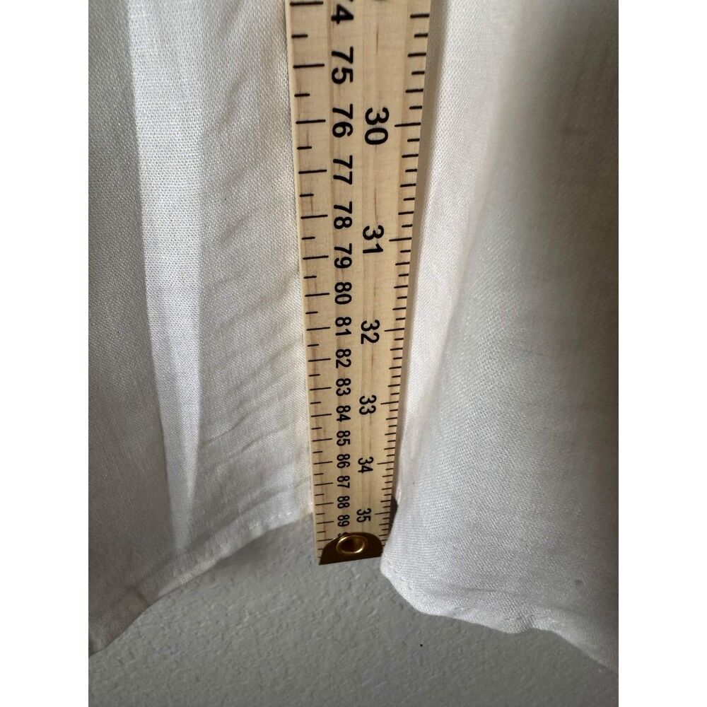 Girl & The Sun XS White Linen Blend Pleated Sleeve Mini Shirt Dress Quiet Luxury - Picture 8 of 8